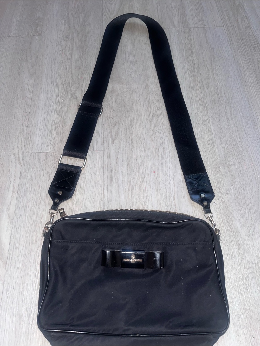 Karl Lagerfeld Black Nylon Messenger Bag with Wide Strap